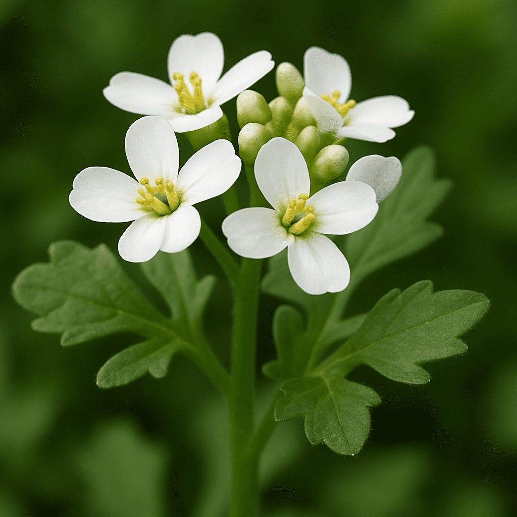 Close-up of the white flowers and leaves of the field bindweed.