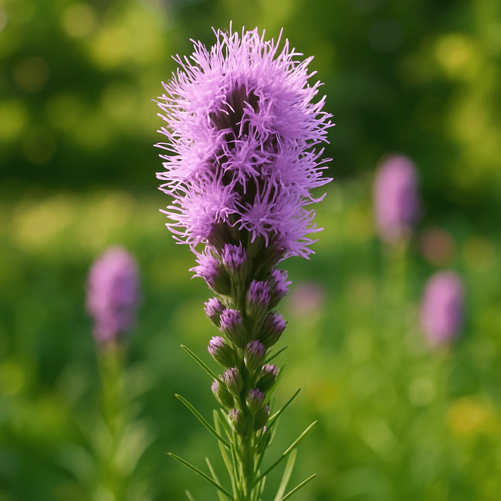 Nahaufnahme einer blühenden Ährigen Prachtscharte im sommerlichen Garten