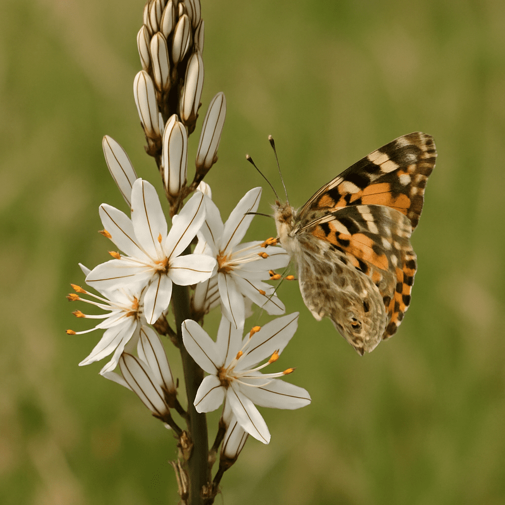A butterfly collects nectar from the flowers of a daffodil