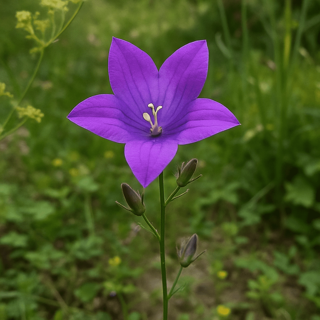 Vibrant purple field bellflower blooming in a naturalistic garden