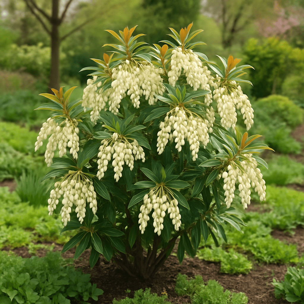 An elegant shrub of American lavender heather in the spring garden