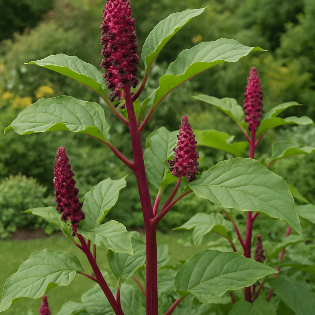 Prächtige Amerikanische Kermesbeere mit rötlichen Stängeln im Garten